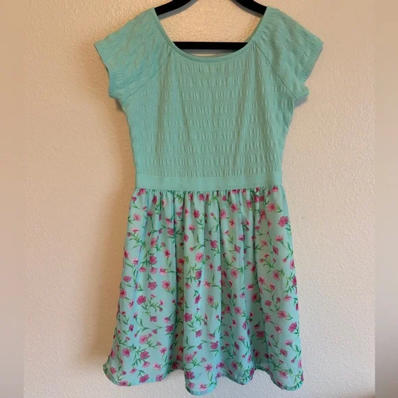 Place Aqua and Pink Floral Kids Dress - Picture 1 of 6